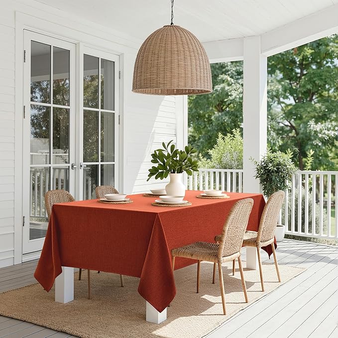 MIULEE Burnt Orange Linen Polyester Tablecloth Fall Thanksgiving 60x104 Inch Rectangle Table Cloth Waterproof,Stain Resistant for Dining Party Wedding