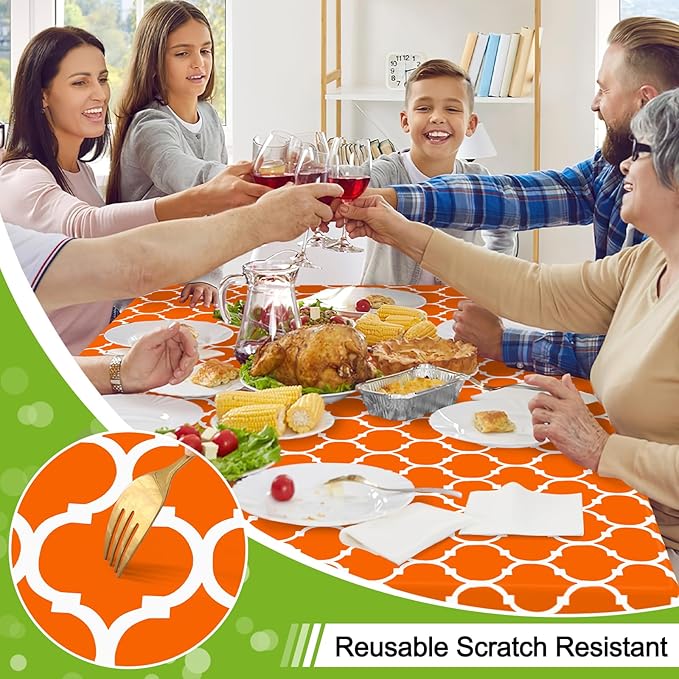 Smiry Rectangle Table Cloth, Waterproof Vinyl Tablecloth with Flannel Backing for Rectangle Tables, Wipeable Spillproof Plastic Tablecloths for Dining, Indoor and Outdoor (60"x102", Bright Orange)