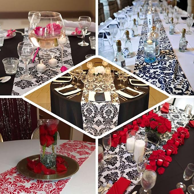 Efavormart 5PCS of Royal Blue Damask Flocking Premium Table Top Runner - Image 5