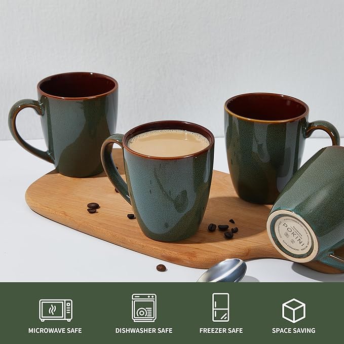 Pokini Coffee Mug 14 oz, Ceramic Coffee Mugs Set of 4, Reactive Glaze Mug - Image 6