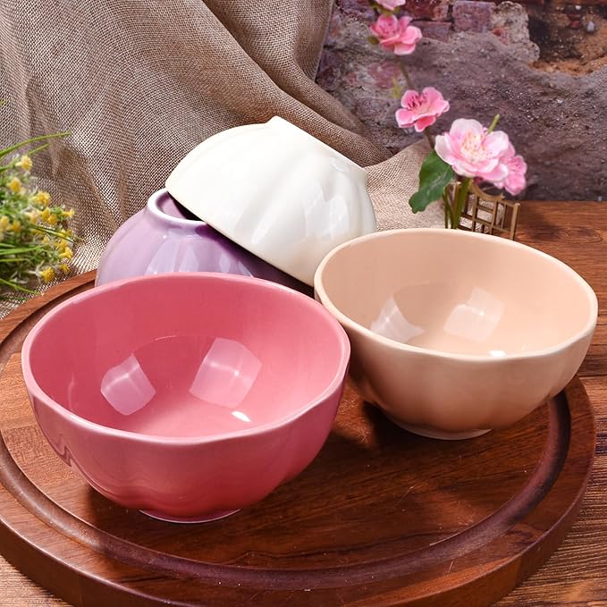 Ceramic Rice Bowl Set of 4 Porcelain Sushi Bowls for Sushi Sauce 4.72 Inch Assorted Colors Microwave Safe Smooth Glazed Finish Simple Design