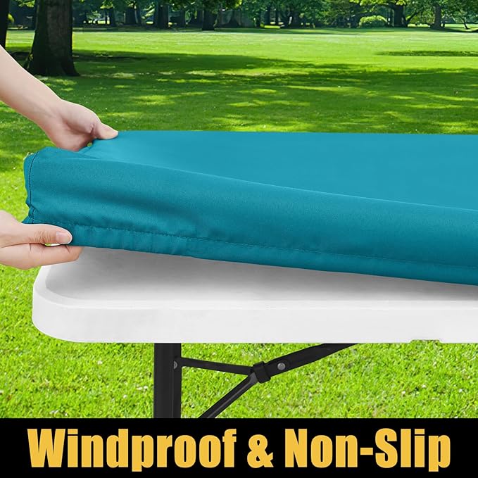 Smiry Rectangle Picnic Table Cloth, Waterproof Elastic Fitted Tablecloths for 8 Foot Tables, Washable Polyester Table Cover for Camping, Indoor and Outdoor (Teal, 30"x96")