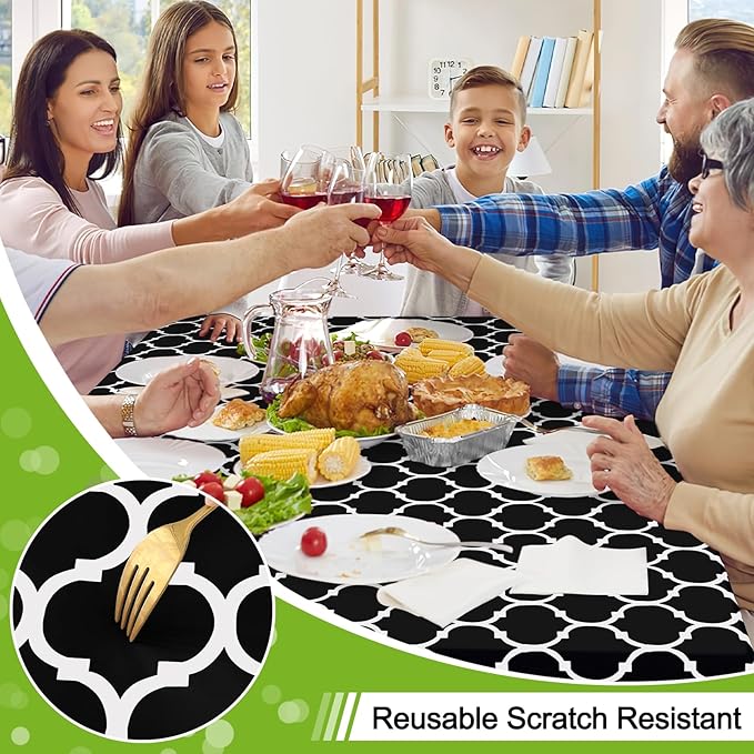 Smiry Rectangle Table Cloth, Waterproof Vinyl Tablecloth with Flannel Backing for Rectangle Tables, Wipeable Spillproof Plastic Tablecloths for Dining, Camping, Indoor and Outdoor (54"x78", Black)