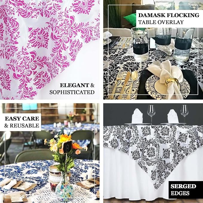 Efavormart Black Damask Flocking Square Tablecloth Overlay 60"x60" Square - Image 4