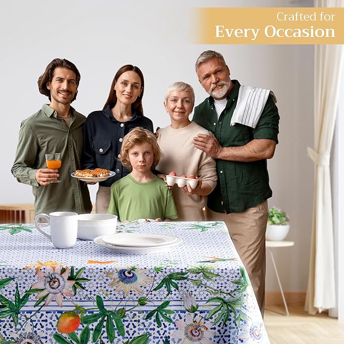 Maison d' Hermine Table Cloth Rectangle Table 100% Cotton 70 x 90 Inches Tablecloth Reusable Decorative for Dining Room Farmhouse Home Valentines Day Decorations Spring Summer - Passiflora