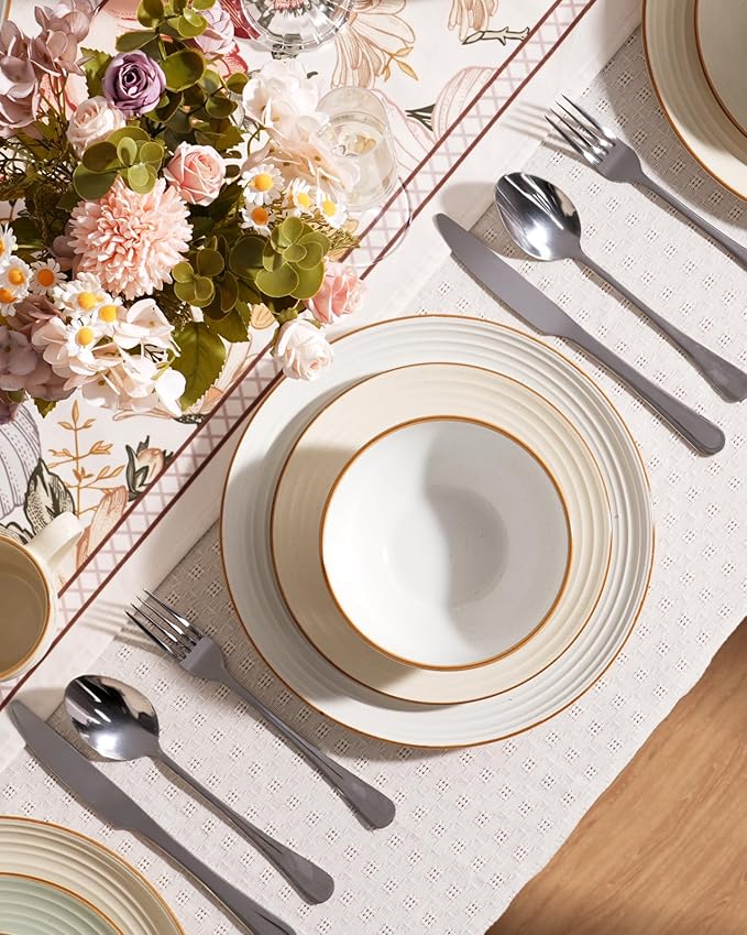 Famiware Jupiter Dinnerware Set, Plates and Bowls Dish Sets for 6 (18 Pieces), Microwave and Dishwasher Safe Stoneware Speckled Tableware, Chip and Scratch Resistant, Light Pink