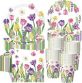 Funnymoom 250 Pcs Tulip Floral Paper Plates and Napkins Spring Party Supplies by Funnymoom