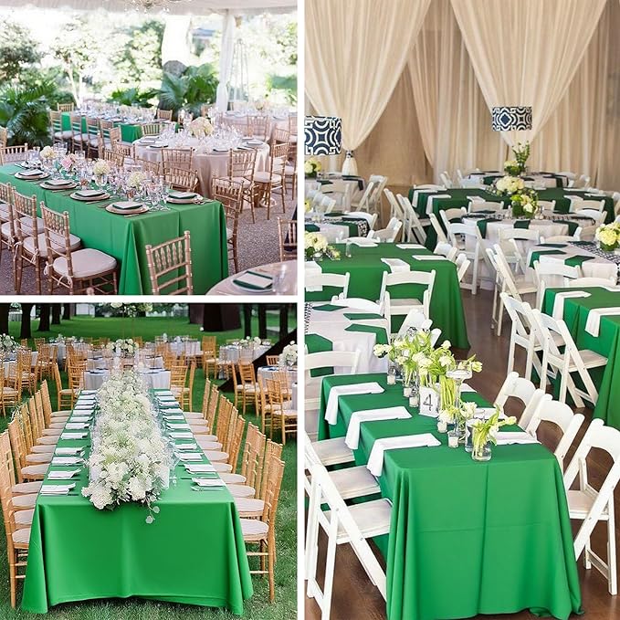 8 Pack Green Table Cloth 60 x 126 Inch Rectangular Tablecloth for 8 Foot Rectangle Tables, Wrinkle Resistant Washable Rectangle Fabric Table Covers for Wedding Party Banquet Buffet and Camping