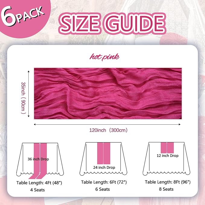 6 Pack Hot Pink Cheesecloth Table Runner 35 x 120 Inch - Image 2