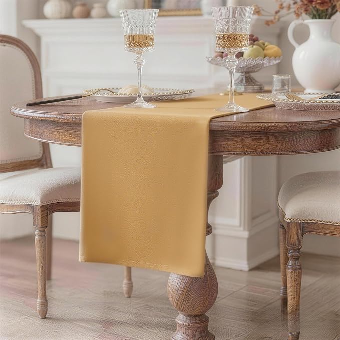 Gold Table Runner, Waterproof Washable Runners 108 Inches Long | Reusable - Image 2