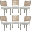 Farmhouse Dining Chairs Set of 6 Linen Fabric Upholstered Accent Side Chair, Mid Century Modern Kitchen & Dining Room Chairs with Woven Rope Back for Home, Living Room, Bedroom - White