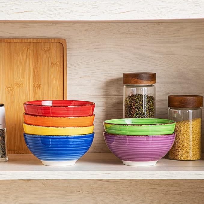 vancasso Bonita Cereal Bowls Set of 6-27 Oz Ceramic Soup Bowls, Microwave & Dishwasher Safe, 6 Inch Colorful Serving Bowls for Kitchen