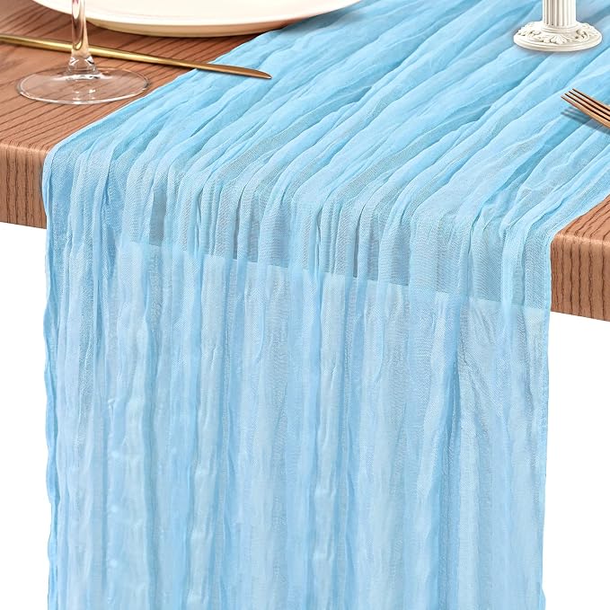 30 Pack Cheesecloth Table Runner 10FT Baby Blue Table Runner Light Blue Boho - Image 9