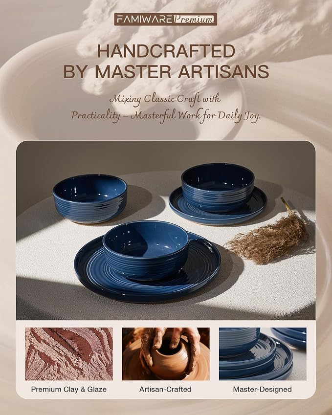 Dinnerware Set for 6, Ceramic Plates & Bowls, Abyssal Blue | 18 pcs Speckled - Image 5