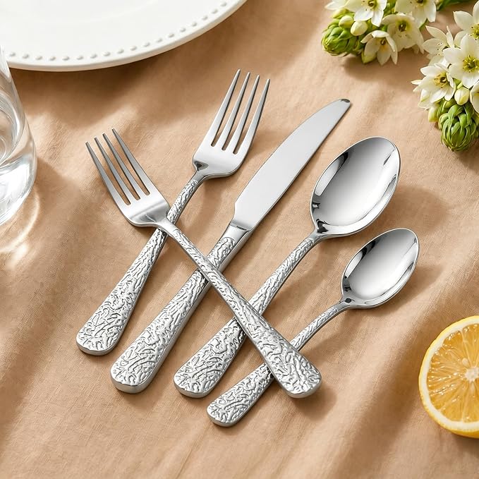 40 Piece Silverware Set for 8, Vintage Stainless Steel Flatware Set | Stone - Image 6