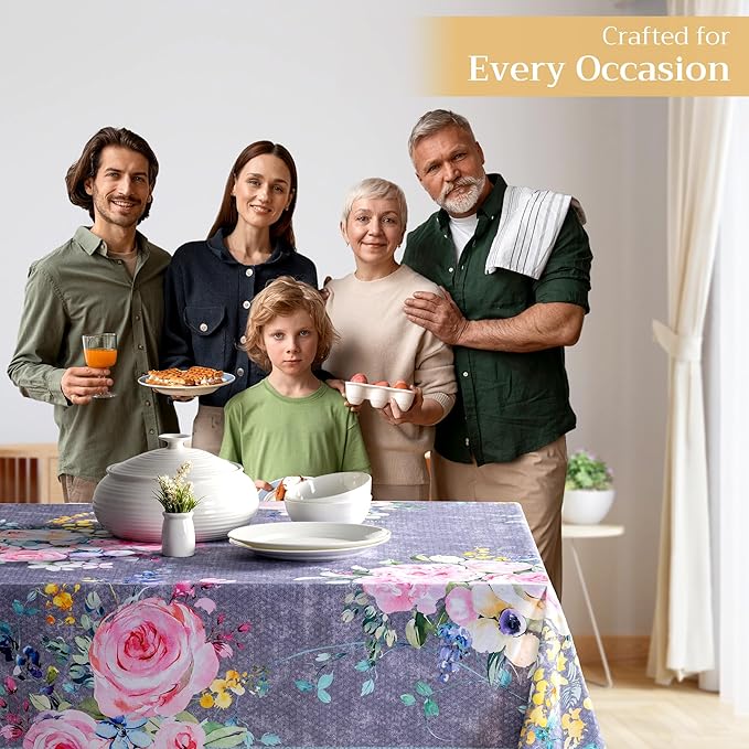 Maison d' Hermine Table Cloth Rectangle Table 100% Cotton 60 x 108 Inches Tablecloth Reusable Decorative for Dining Room Farmhouse Valentines Day Decorations Spring Summer - Sweet Rose Lavender - Lush