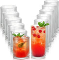 Ribbed Drinking Glasses 12pcs, 12oz and 10oz Glassware, Tumbler Glasses Cup Set for Wedding, Party, Christmas Gift, Clear