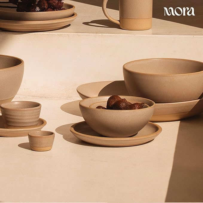 MORA Medium Bowls Set of 4, 28oz Ceramic Pottery Everyday Bowls - Microwave, Oven and Dishwasher Safe - Mushroom