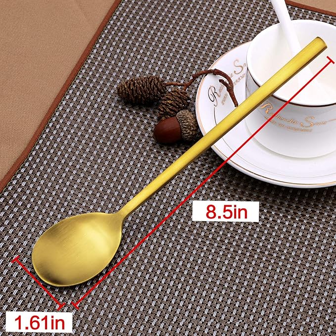 IQCWOOD Korean Spoons, 8 Pieces Stainless Steel Gold Soup Spoons, 8.5 Inch | - Image 3