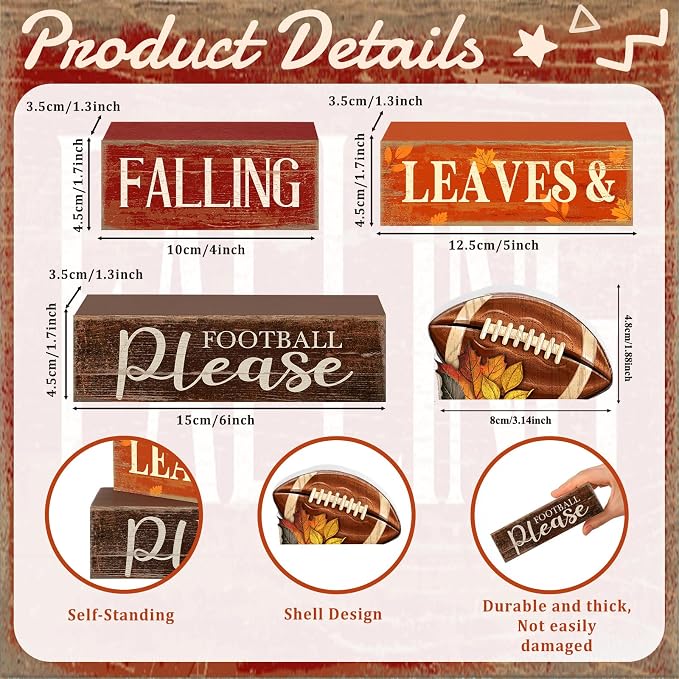 Moucuny 4 Pcs Fall Football Table Decorations - Image 3