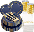 KIRE 210Pcs Navy Blue Plastic Plates by KIRE