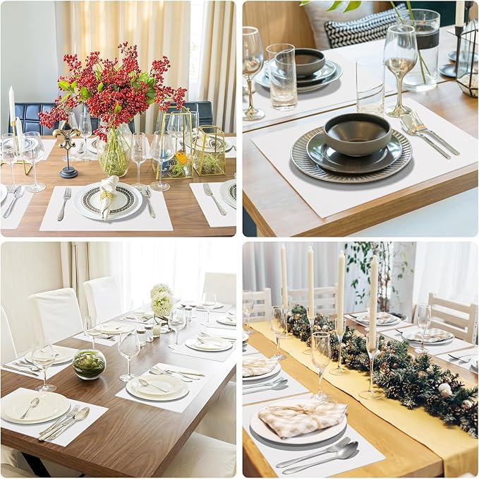 homing Faux Leather Heat Resistant Placemats 8 Packs, Waterproof Wipeable Dining PU Place Mats for Indoor & Outdoor, Easy to Clean, White