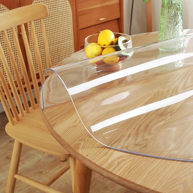 Warmstar Clear Table Protector 2mm Thick, Dia.48 Inch Round Table Cover Protector, Plastic Table Cover, Clear Desk Mat Desk Pad, Desk Protector Mat for Coffee Table, Writing Desk, Dining Room