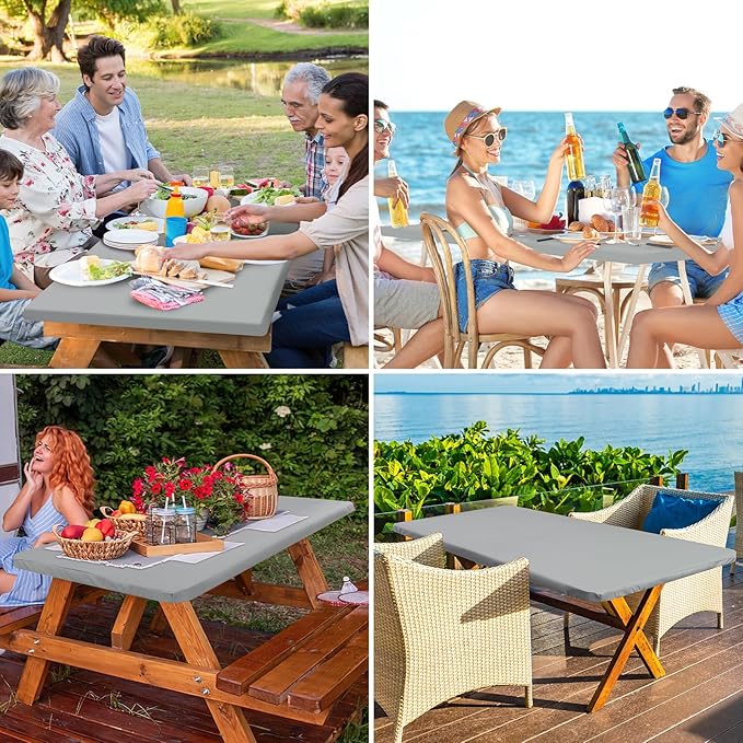 homing 2 Pack Rectangle Table Cloth, Elastic Fitted Fabric Tablecloth Fits for 5 Foot Folding Tables, Washable Table Cover for Picnic, Camping, Indoor & Outdoor (Light Grey, 30" x 60")