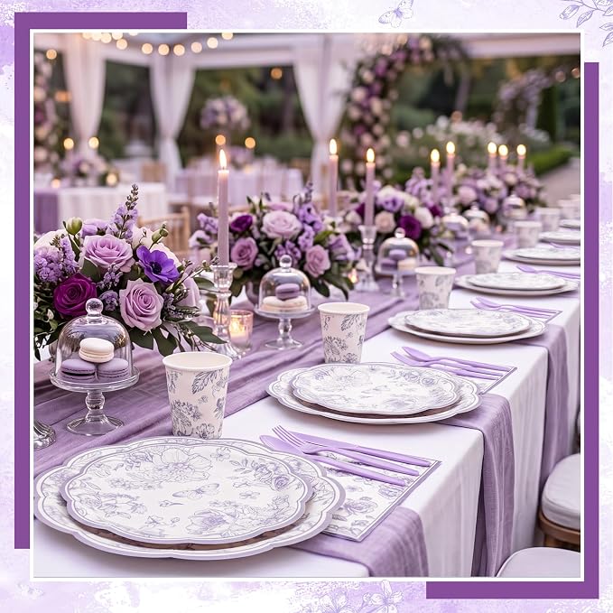 NatNarr 175 Pcs Purple Floral Party Supplies - Image 6