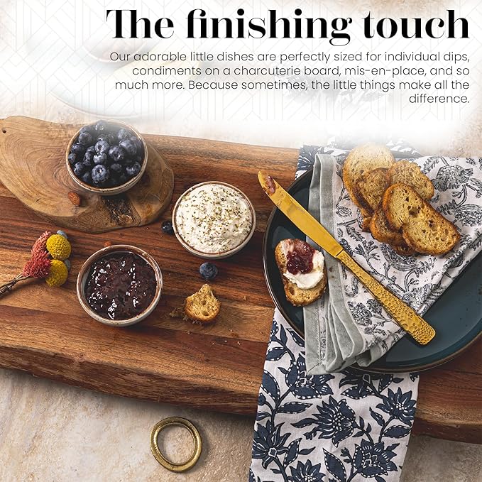 Vikko Small Dipping Bowls, Set of 4 Mini Soy Sauce Dish, 3" Stoneware Dipping Sauce Cups, Pinch Bowls, Decorative Sauce Bowls for Dips, Condiments, Charcuterie Boards Microwave and Dishwasher Safe