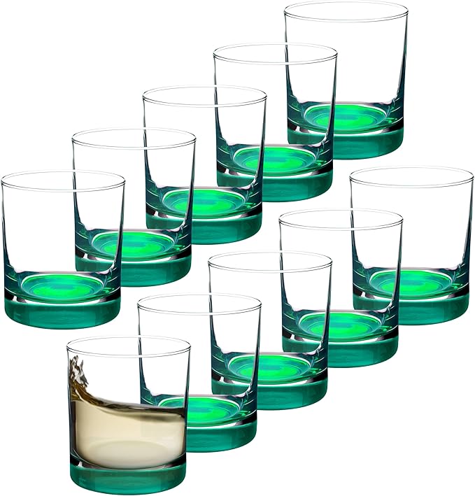 Whiskey Glasses by Libbey 10 oz. Set of 10, Bulk Pack - Heavy Base Old Fashioned Glass, Perfect for Scotch, Bourbon, Whiskey, Cocktail - Green
