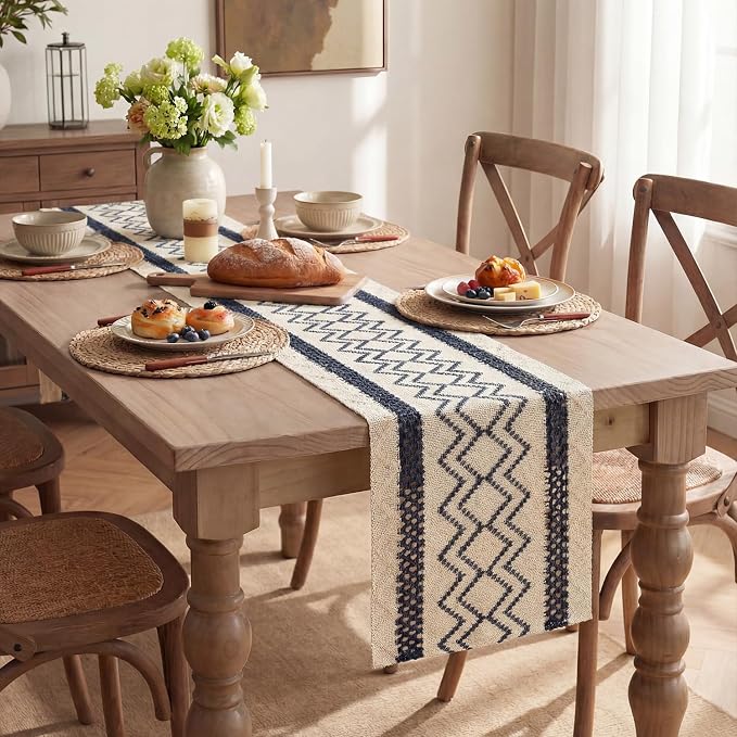 Artoid Mode Dark Blue Stripe Diamond Woven Table Runner 12x108 Inch | Holiday - Image 5
