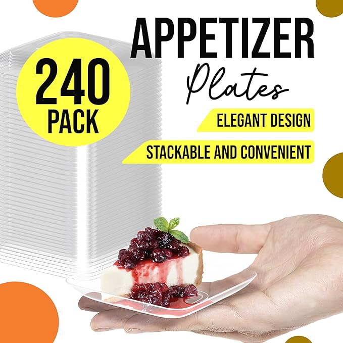 Exquisite Tiny Mini Dessert Plates - 240 Pack 2.4 In. x 2.4 In. Clear Disposable Appetizer Plates - Small Plastic BPA Free for Weddings
