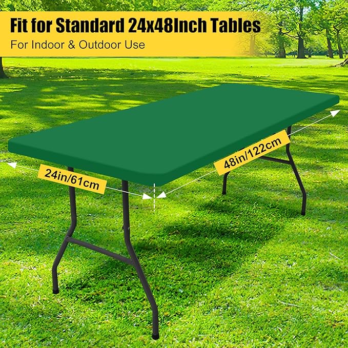 Smiry Rectangle Picnic Table Cloth, Waterproof Elastic Fitted Tablecloths for 4 Foot Tables, Washable Polyester Table Cover for Camping, Indoor and Outdoor (Hunter Green, 24"x48")