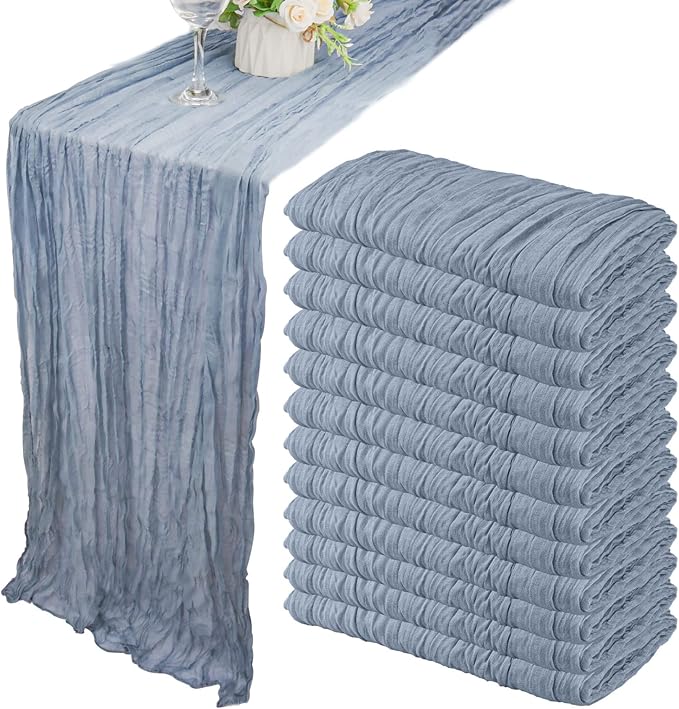 12 Pack 13Ft Cheesecloth Boho Gauze Table Runner - 35x157 Inch Rustic Cheese Cloth Long Table Runner - Dusty Blue