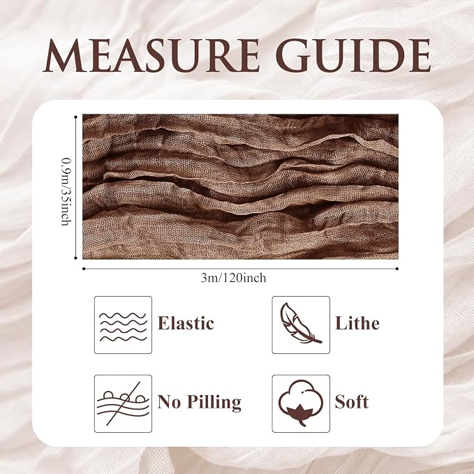 Cheesecloth Table Runner 10FT 6Pcs Brown Boho Gauze Rustic Sheer Runners | - Image 2