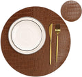Round Leather Placemats for Round Tables Set of 6, Brown Table Place Mats and Coasters, Washable Easy to Care for Indoor Decor 13" Diameter
