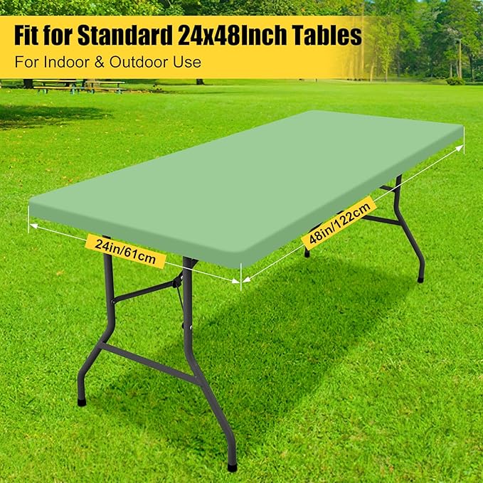 Smiry Rectangle Tablecloth, Elastic Fitted Flannel Backed Vinyl Tablecloths for 4ft Folding Tables, Waterproof Wipeable Table Covers for Indoor, Outdoor, Picnic and Camping (Sage Green, 24"x48")