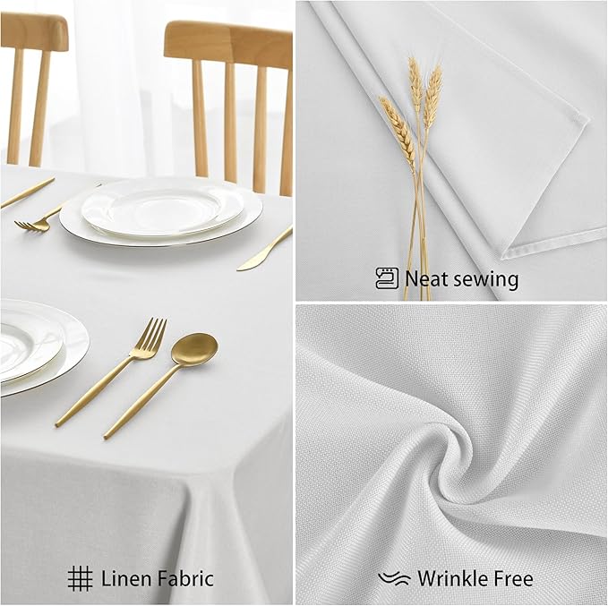 JIUZHEN Rectangle Table Cloth Faux Linen Farmhouse Tablecloth Wrinkle and Stain Resistant Decorative Fabric Table Cover for Kitchen, Dining Room, Parties and Camping, White, 54 x 80 Inch