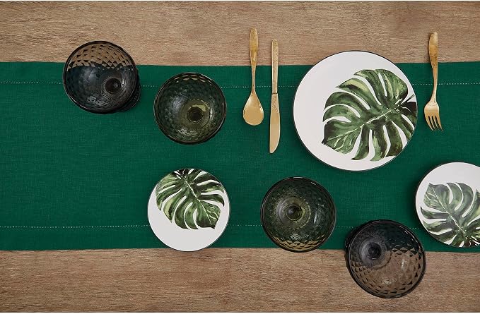 Solino Home 100% Pure Linen Table Runner Rainforest Hemstitch, 14 x 108 in | - Image 3