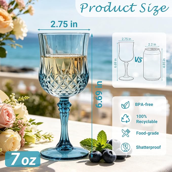 48Pack Plastic Wine Glasses, 7oz Vintage Goblets - Image 2