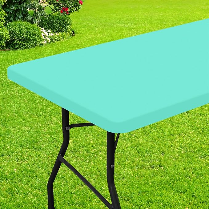 Smiry Rectangle Picnic Table Cloth, Waterproof Elastic Fitted Tablecloths for 6 Foot Tables, Washable Polyester Table Cover for Camping, Indoor and Outdoor (Aqua, 30"x72")