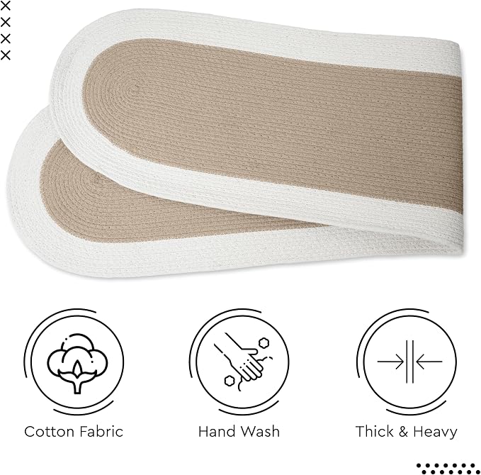 Encasa XO Dining Table Runner, Handmade Ribbed Cotton 12"x54" Beige & Off White - Image 5