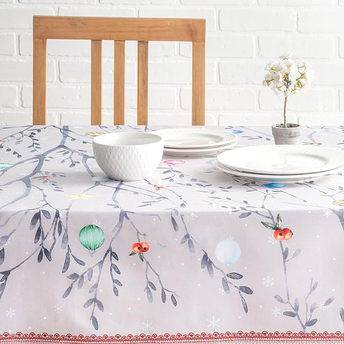 Maison d' Hermine Table Cloth Square Table 100% Cotton 54 x 54 Inches Fall Tablecloth Reusable Everyday Use for Thanksgiving Christmas Decorations Dining Farmhouse Party (Fairy Christmas)