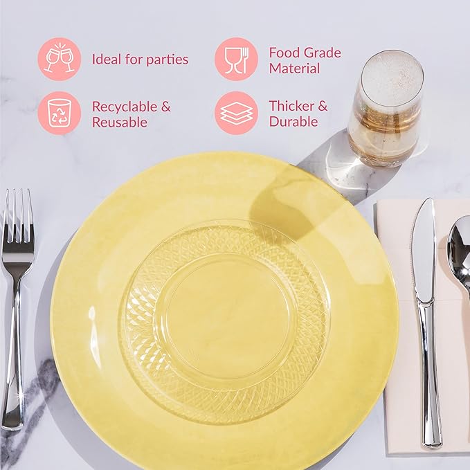 Prestee 200 Clear Dessert Plates - Disposable Heavy Duty, 6.25 Inch Elegant Wedding Cake Plates, Durable Round Party Plate for Appetizers and Events, Premium Small Plate for All Occasions