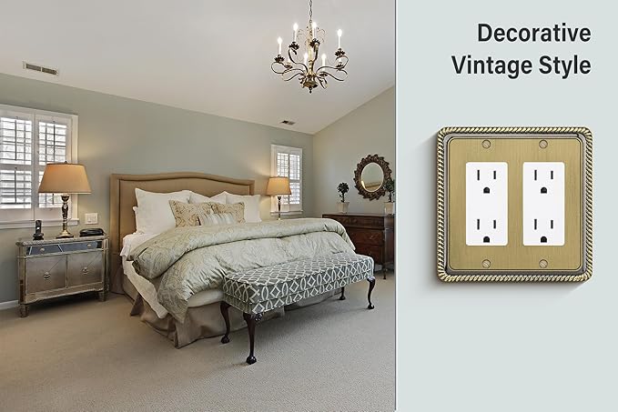 Henne Bery Rope Edge Decorative Wall Plate Switch Plate Outlet Cover (Double Decorator, Antique Brass)