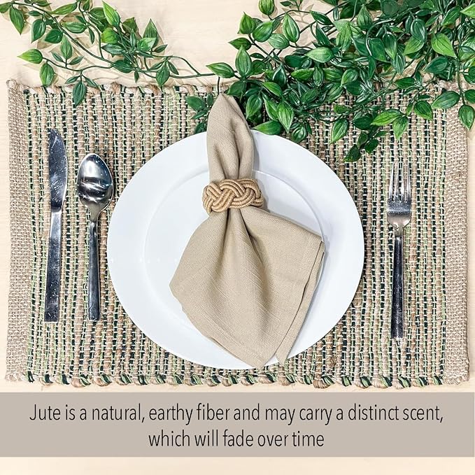 Natural Jute & Green Placemats, 13x19 Inch Dining Table Placemats - Image 5