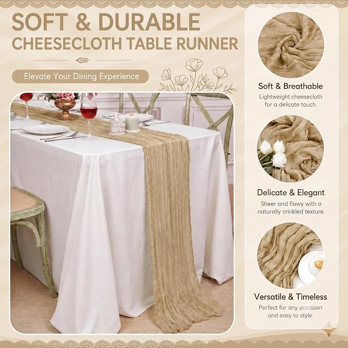 12 Pack Beige Cheesecloth Table Runner 17x108 Inch Boho Rustic Semi Sheer Gauze - Image 4