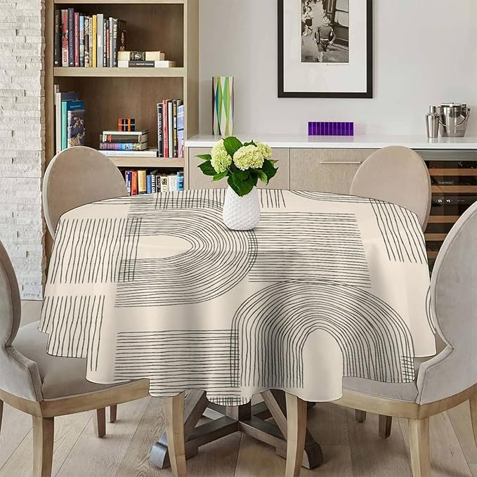 Boho Round Tablecloth, Mid Century Minimalist Abstract Aesthetic Modern Tablecloth for Home Party Dining Room Kitchen Decor 36Inch(90cm)