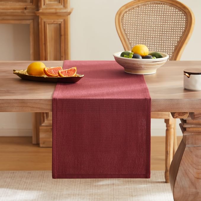 Rustic Cotton Linen Table Runner, 13x36 Inches Burgundy | Farmhouse Style Linen - Image 4